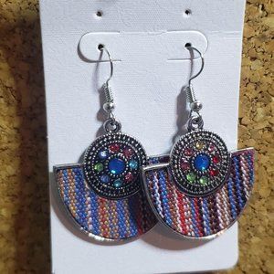 Half Circle Jeweled and Metal Design Earrings
